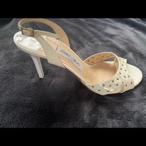 Jimmy Choo London Winter White/Cream Patent Leather Open Toe Heels • Size 39